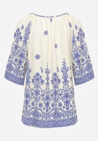 Born2be - Niebieska Bluzka z Wiskozy z Kwiatowym Wzorem Wiązaniem i Frędzlami Hawnalue. Okazja: do pracy, na co dzień, na spacer. Kolor: niebieski. Materiał: wiskoza. Wzór: kwiaty. Styl: boho, elegancki, casual #4