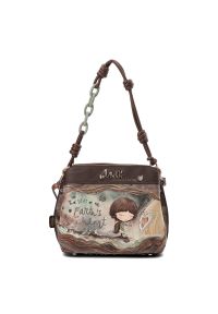 Brązowa Torebka Anekke Modna Listonoszka Damska Z Laleczką. Kolor: brązowy. Wzór: aplikacja. Materiał: zdobione, skórzane. Styl: casual, elegancki #1