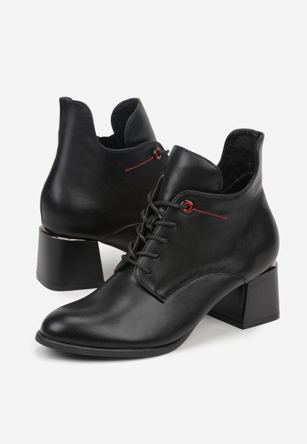 Renee - Czarne Asymetryczne Botki VICES na Obcasie ze Sznurowaną Cholewką Zalles. Okazja: na co dzień. Kolor: czarny. Materiał: dzianina, jeans. Szerokość cholewki: normalna. Obcas: na obcasie. Styl: casual, elegancki. Wysokość obcasa: średni