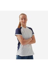 KIPSTA - Koszulka do piłki nożnej damska Kipsta prosty krój. Kolor: wielokolorowy, biały, niebieski. Materiał: materiał. Długość rękawa: długi rękaw. Długość: krótkie. Sport: piłka nożna