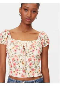 Guess Bluzka W5GP13 KCVA1 Beżowy Slim Fit. Kolor: beżowy. Materiał: bawełna