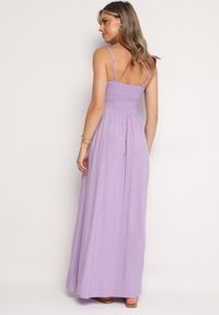 Born2be - Fioletowa Rozkloszowana Wiskozowa Sukienka na Cienkich Regulowanych Ramiączkach Canelsea. Okazja: na co dzień. Kolor: fioletowy. Materiał: wiskoza. Długość rękawa: na ramiączkach. Styl: casual #4