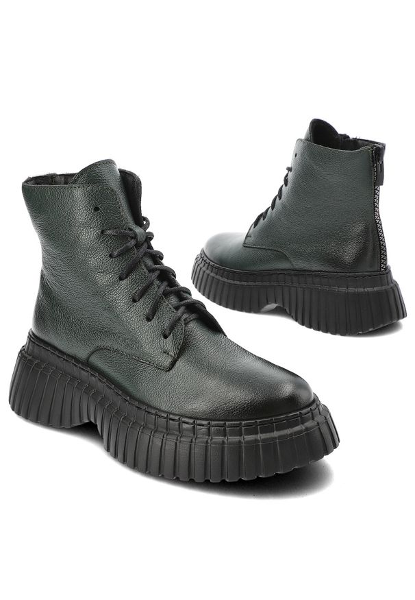 Zielone Botki Armodo Ciepłe Obuwie Damskie. Okazja: na co dzień. Kolor: zielony. Materiał: skóra. Styl: casual