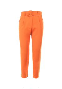 Born2be - Pomarańczowe Spodnie z Paskiem Ioleina. Kolor: pomarańczowy. Materiał: materiał, koronka. Wzór: jednolity. Styl: elegancki #6