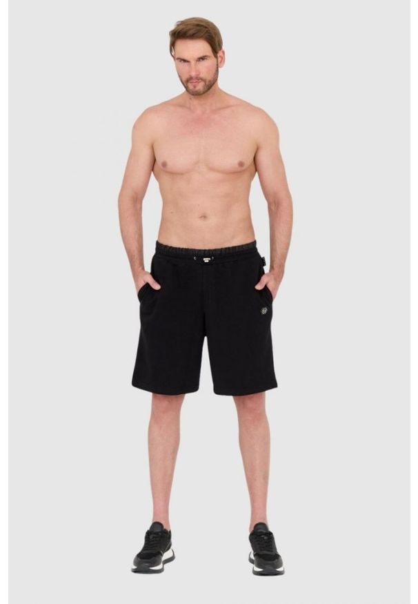 Philipp Plein - PHILIPP PLEIN Męskie czarne dresowe shorty hexagon, Rozmiar L. Kolor: czarny. Materiał: dresówka