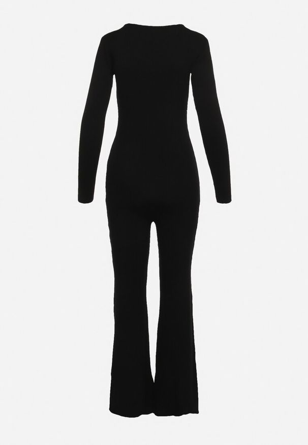 Born2be - Czarny Wiskozowy Kombinezon Bodycon z Prążkowaniem i Suwakiem Alnorema. Kolor: czarny. Materiał: wiskoza, prążkowany. Styl: elegancki