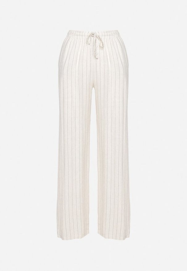 Born2be - Jasnobeżowe Szerokie Spodnie z Wiskozą i Lnem z Gumką w Pasie Quirilla. Okazja: na co dzień. Kolor: beżowy. Materiał: len, wiskoza. Sezon: wiosna, lato. Styl: casual, elegancki