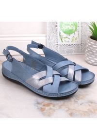 Skórzane sandały damskie płaskie niebieskie T.Sokolski L22-521. Kolor: niebieski. Materiał: skóra #5