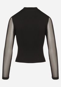 Born2be - Czarna Bluzka z Golfem Vices Ozdobiona Transparentnymi Wstawkami Hatalie. Okazja: na co dzień. Typ kołnierza: golf. Kolor: czarny. Materiał: jeans. Długość rękawa: długi rękaw. Długość: długie. Wzór: aplikacja. Styl: klasyczny, casual #7