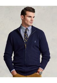 Ralph Lauren - RALPH LAUREN - Sweter z wełny merino. Typ kołnierza: polo. Kolor: niebieski. Materiał: wełna. Długość rękawa: długi rękaw. Długość: długie. Wzór: aplikacja, haft #1