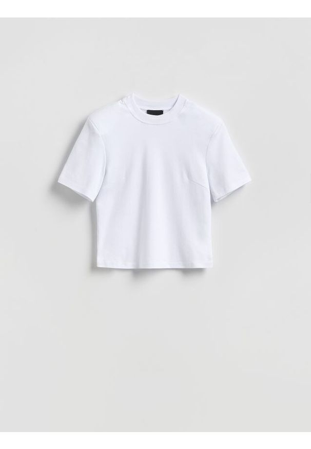 Reserved - T-shirt z poduszkami na ramionach - biały. Kolor: biały. Materiał: bawełna