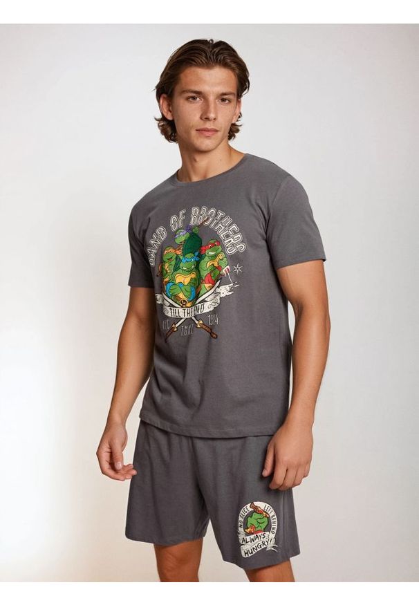 Sinsay - Bawełniana piżama dwuczęściowa z nadrukiem Teenage Mutant Ninja Turtles - szary. Kolor: szary. Materiał: bawełna. Wzór: nadruk