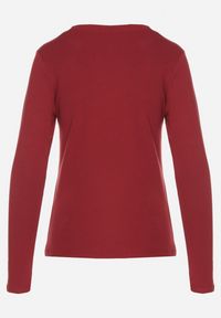 Born2be - Bordowa Bluzka Typu Longsleeve z Okrągłym Dekoltem Unelessa. Kolor: czerwony. Materiał: jeans. Długość rękawa: długi rękaw. Styl: elegancki, klasyczny #7