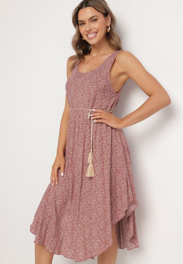 Born2be - Beżowa Rozkloszowana Sukienka z Bawełny w Abstrakcyjny Wzór Ronive. Okazja: na co dzień. Kolor: beżowy. Materiał: bawełna. Typ sukienki: rozkloszowane. Styl: casual, elegancki