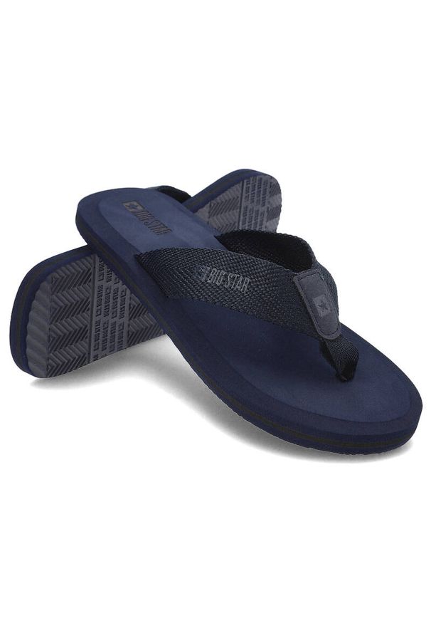 Big-Star - Granatowe Japonki Big Star Letnie Klapki Dla Mężczyzn. Okazja: na co dzień, na plażę, na spacer. Kolor: niebieski. Materiał: jeans, materiał. Sezon: lato. Styl: elegancki, casual