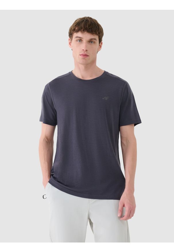 4f - 4F Koszulka trekkingowa z wełną Merino męska - szara L. Kolor: szary. Materiał: wełna. Wzór: gładki, ze splotem. Styl: klasyczny, sportowy