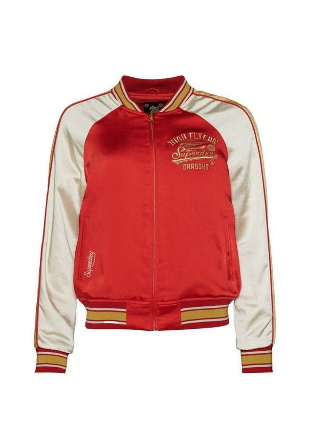 Kurtka turystyczna damska Superdry CNY Suikajan. Kolor: czerwony. Materiał: poliester. Wzór: haft. Sport: turystyka piesza