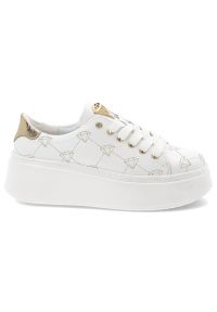 Białe Sneakersy Armodo Stylowe Obuwie Damskie Na Platformie. Okazja: na co dzień. Zapięcie: sznurówki. Kolor: biały. Materiał: materiał, skóra. Wzór: aplikacja. Obcas: na platformie. Styl: elegancki #7
