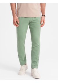 Ombre Clothing - Spodnie męskie dresowe z nogawką bez ściągacza - zielone V3 - Rozmiar: S. Kolor: zielony. Materiał: dresówka. Wzór: aplikacja. Styl: klasyczny, sportowy