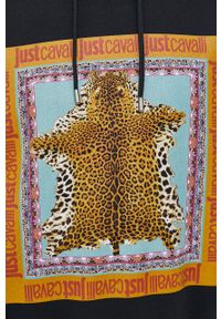 Just Cavalli bluza męska kolor czarny z kapturem z nadrukiem. Typ kołnierza: kaptur. Kolor: czarny. Materiał: dzianina. Wzór: nadruk #5