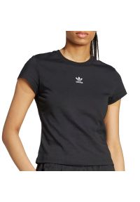 Adidas - Koszulka damska adidas Essentials Slim IW5707 - czarna. Kolor: czarny. Materiał: bawełna. Długość rękawa: krótki rękaw. Długość: krótkie. Wzór: aplikacja #1