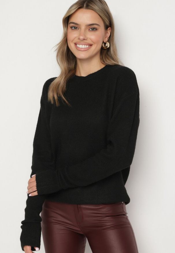 Born2be - Czarny Sweter z Domieszką Wełny Parizia. Kolor: czarny. Materiał: wełna. Styl: klasyczny, elegancki
