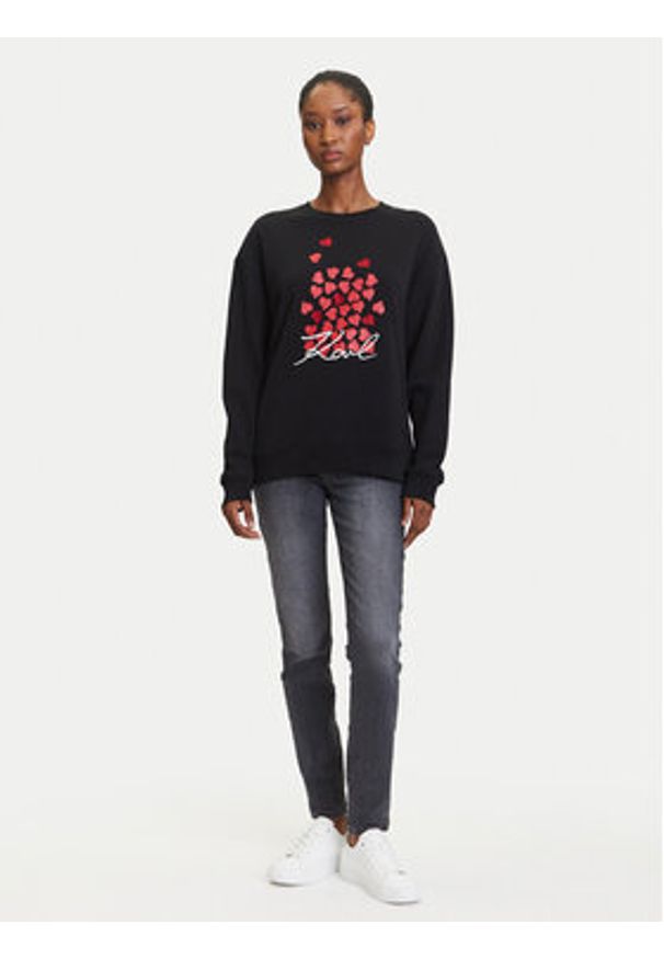 Karl Lagerfeld - KARL LAGERFELD Bluza A3W20006 Czarny Regular Fit. Typ kołnierza: dekolt w karo. Kolor: czarny. Materiał: bawełna