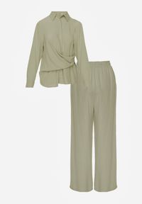 Born2be - Zielony Wiskozowy Komplet Asymetryczna Koszula i Spodnie z Kieszeniami Moneia. Kolor: zielony. Materiał: wiskoza #7