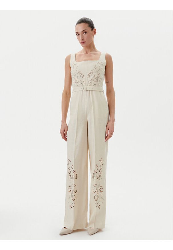 TwinSet - TWINSET Kombinezon 251TP2163 Beżowy Straight Fit. Kolor: beżowy. Materiał: wiskoza, len