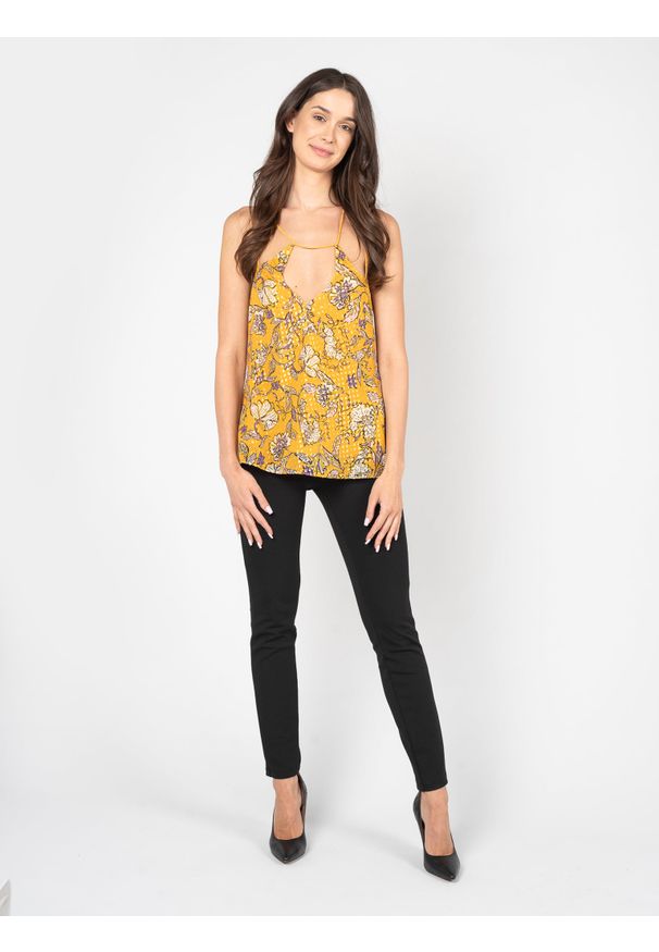 Patrizia Pepe Top | 2C1373/A044 | Kobieta | Pomarańczowy. Okazja: na co dzień. Kolor: pomarańczowy. Materiał: jedwab. Długość rękawa: na ramiączkach. Wzór: aplikacja. Sezon: lato. Styl: casual, elegancki