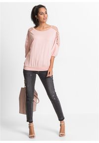 bonprix - Shirt oversize z koronką. Kolor: różowy. Materiał: koronka. Wzór: koronka #3