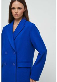 medicine - Medicine płaszcz z domieszką wełny kolor niebieski przejściowy dwurzędowy. Kolor: niebieski. Materiał: wełna. Wzór: gładki. Styl: klasyczny #6
