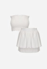 Renee - Biały Komplet z Bawełny Elastyczny Top bez Rękawów Szorty z Falbankami i Gumką w Pasie Tessabel. Kolor: biały. Materiał: bawełna #3