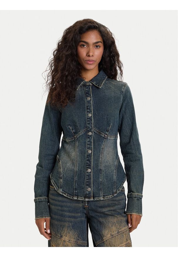 Guess Jeans Koszula jeansowa W5BH47 D4ON3 Granatowy Regular Fit. Kolor: niebieski. Materiał: bawełna