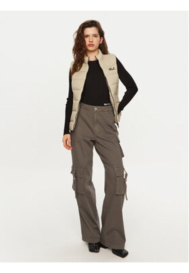Karl Lagerfeld - KARL LAGERFELD Bezrękawnik 246W1512 Beżowy Slim Fit. Typ kołnierza: dekolt w karo. Kolor: beżowy. Materiał: syntetyk. Długość rękawa: bez rękawów