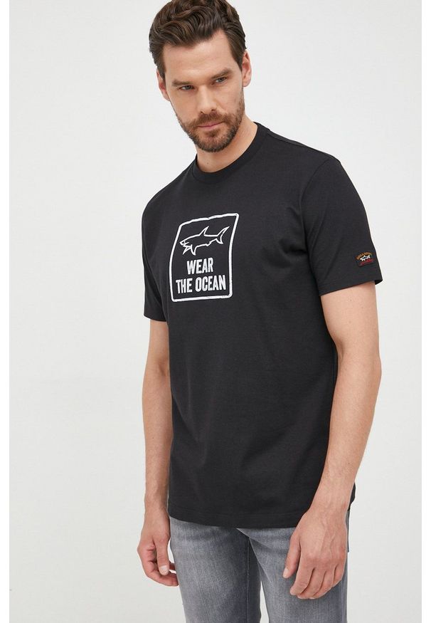 PAUL & SHARK - Paul&Shark t-shirt bawełniany kolor czarny z nadrukiem. Kolor: czarny. Materiał: bawełna. Wzór: nadruk