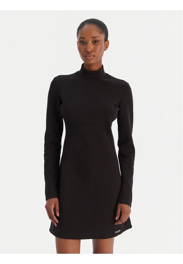 Calvin Klein Jeans Sukienka codzienna Ls Scuba Fit And Flare LV044D222G Czarny Regular Fit. Okazja: na co dzień. Kolor: czarny. Materiał: bawełna. Typ sukienki: proste. Styl: casual