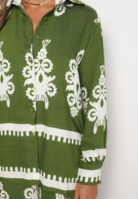 Born2be - Zielony Kwiatowy Komplet z Wiskozy Koszula i Szerokie Spodnie z Gumką w Pasie Dawnla. Kolor: zielony. Materiał: wiskoza. Wzór: kwiaty