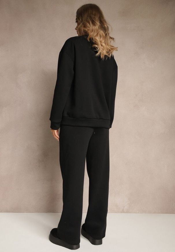 Renee - Czarny Ocieplany Komplet Dresowy Oversize z Bawełny Bluza i Spodnie Celestila. Kolor: czarny. Materiał: dresówka, bawełna