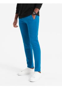 Ombre Clothing - Spodnie męskie dresowe - niebieskie V12 P866 - XXL. Kolor: niebieski. Materiał: dresówka. Styl: klasyczny #4