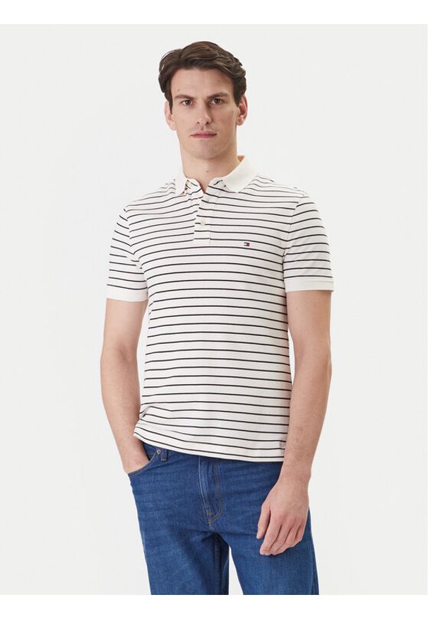 TOMMY HILFIGER - Tommy Hilfiger Polo 1985 MW0MW17771 Beżowy Slim Fit. Typ kołnierza: polo. Kolor: beżowy. Materiał: bawełna