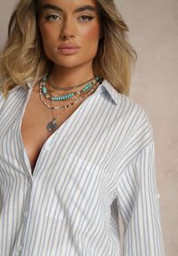 Renee - Niebieska Bawełniana Koszula w Podłużne Paski Toliriana. Okazja: na co dzień. Kolor: niebieski. Materiał: bawełna. Wzór: paski. Styl: klasyczny, casual #4