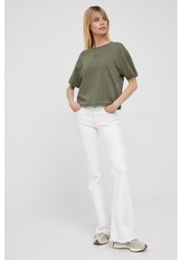 Pepe Jeans t-shirt bawełniany NINA kolor zielony. Kolor: zielony. Materiał: bawełna. Długość rękawa: krótki rękaw. Długość: krótkie. Wzór: nadruk