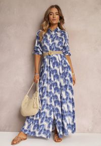 Renee - Niebieska Koszulowa Sukienka Maxi z Guzikami i Podpinanymi Rękawami Jaye. Kolor: niebieski. Typ sukienki: koszulowe. Styl: boho. Długość: maxi #7