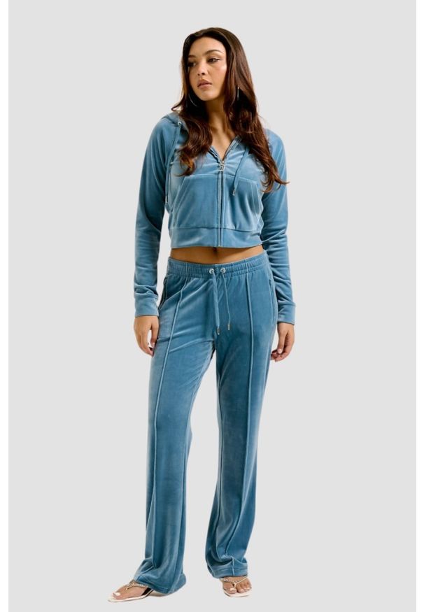 Juicy Couture - JUICY COUTURE Niebieskie damskie spodnie dresowe Tina Trackpants. Kolor: niebieski. Materiał: dresówka