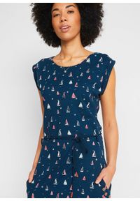 bonprix - Sukienka shirtowa z rękawami motylkowymi i nadrukiem. Kolor: niebieski. Materiał: jersey. Wzór: nadruk #3