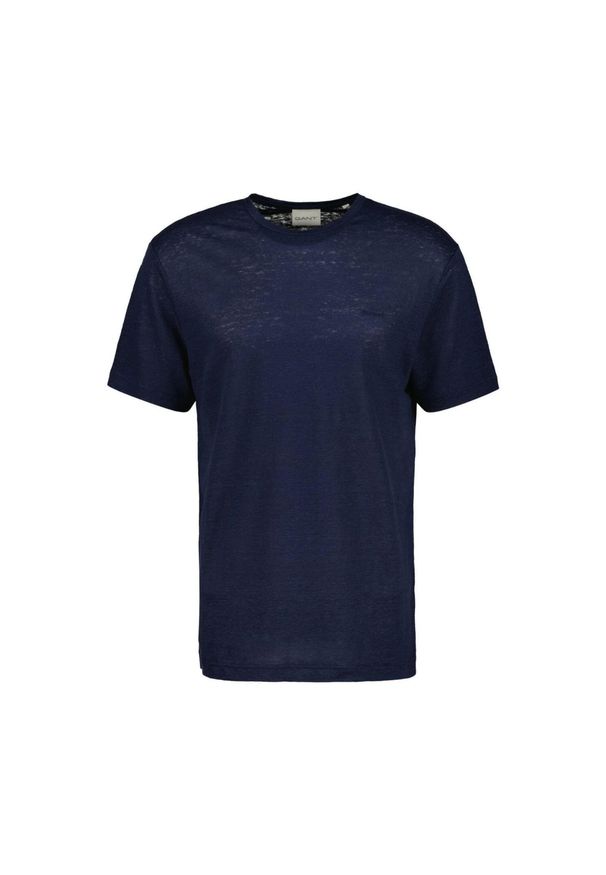 GANT - Koszulka męska Gant Linen Ss T-shirt lniany. Kolor: niebieski. Materiał: len