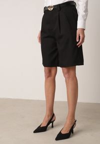 Born2be - Czarne Szorty z Wysokim Stanem Bermudy z Paskiem Haidis. Okazja: na co dzień. Stan: podwyższony. Kolor: czarny. Materiał: materiał. Styl: casual #3