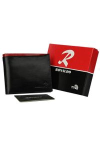 Portfel czarny z czerwonym elementem Ronaldo N01-VT BLACK-RED. Kolor: czerwony, czarny, wielokolorowy. Materiał: skóra