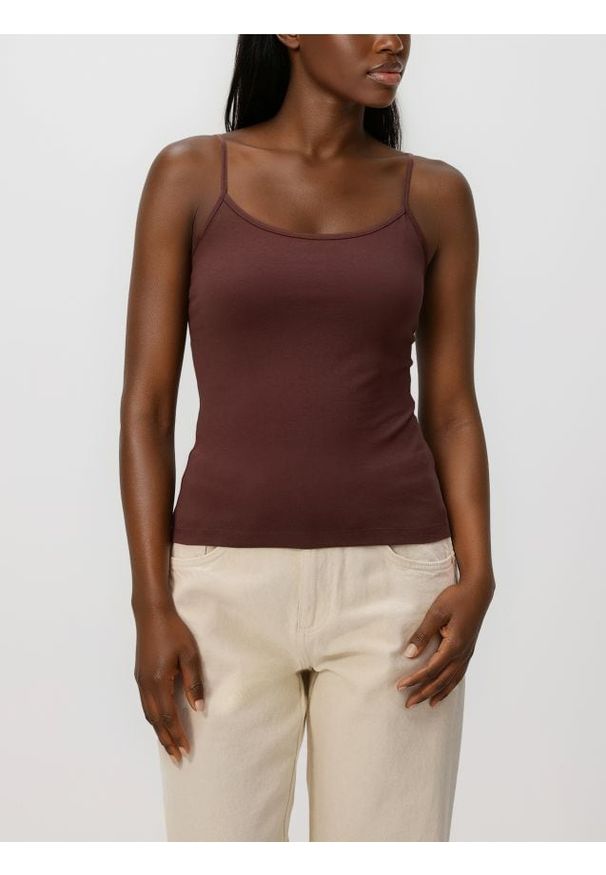 Reserved - Bawełniany top - brązowy. Kolor: brązowy. Materiał: bawełna